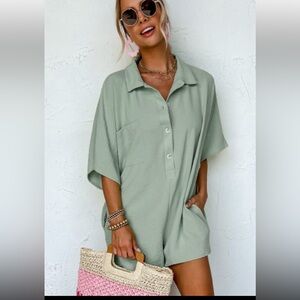 NEW- Sage half button collared romper